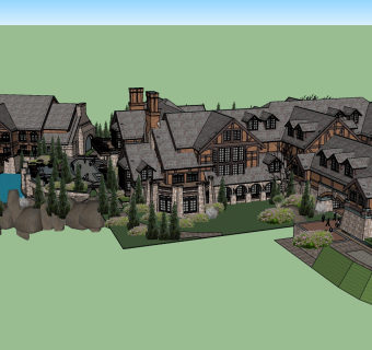 69英式风格城堡度假酒店，欧式风格商业景区 欧式英式风格商业街 商业广场   欧洲旅游度假小镇su草图模型下载