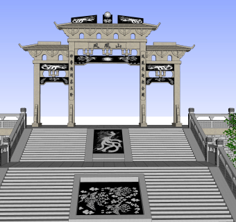 199中式古建 牌坊 景区入口  景观规划   石阶  祭祀su草图模型下载