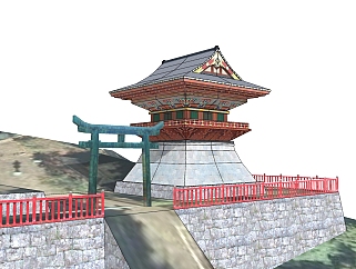 104日式古建城楼  日本古典风格寺庙 塔 日式古建筑  牌坊牌楼su草图模型下载