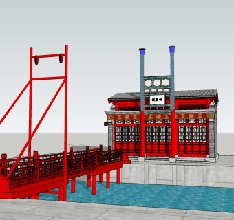 143 中式风格中式古建筑_颐和园苏州街模型_古建模型  牌坊牌楼  中式廊桥  桥廊  中式门楼古建 中式风格风景名胜su草图模型下载
