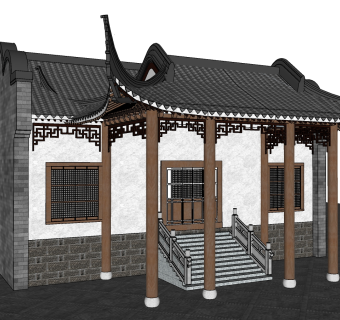 114闽南风格建筑  中式戏台， 戏楼  舞台 中式古建su草图模型下载
