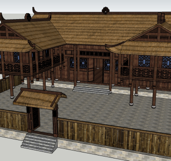 148土家吊脚楼建筑 吊脚楼四合院  云贵吊脚楼民宅民宿su草图模型下载