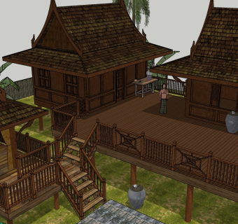 118艺术建筑  云贵、重庆地区吊脚楼酒楼，吊脚楼商业街区，中式商业景点，旅游度假景点 吊脚楼民居建筑 度假村su草图模型下载