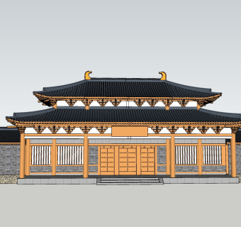 154中式古建 古庙建筑群山门 中式古庙  汉唐风格古典建筑，日本寺庙 中式古建阁楼 寺庙 大殿 宝殿su草图模型下载