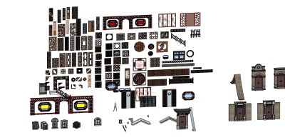 157中式 雕花 中式古建大门 门头 民国建筑 欧式窗户 镂空格栅 屏风  中式古典门扇  窗花su草图模型下载