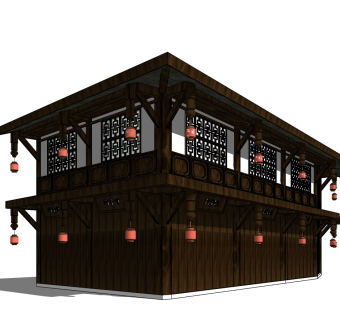 127古代商业阁楼，中式风格中式古建 中式古建阁楼  中式古代民宅  茶楼酒楼  客栈  中式沿街商铺su草图模型下载