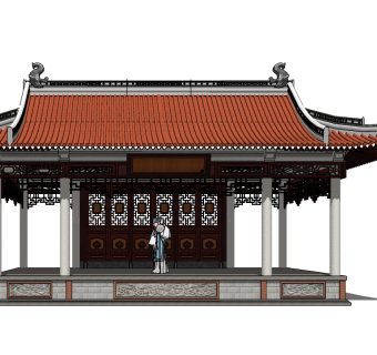 128中式古建经典建筑  闽南风格戏台  中式戏台 戏楼 舞台 古建su草图模型下载