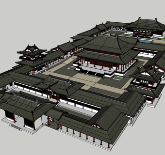 129古建寺庙建筑中式古建筑庙宇   中式古建阁楼 寺庙 大殿 宝殿 钟楼 鼓楼 中式古建殿堂 中式唐宋寺庙su草图模型下载