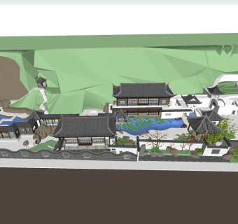 133中式古建 中式古建园林，水榭楼阁 景观廊亭 长廊 亭子  凉亭  中式风格风景名胜su草图模型下载