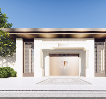 135中式别墅 新中式售楼部 高档会所  中式庭院景观 山形景观装饰  中式别墅大门 门头 新中式度假酒店(1)su草图模型下载