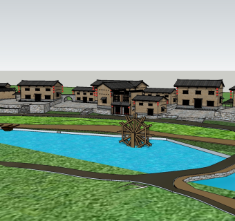 170乡村民舍 民宅  农村土楼土房子 夯土墙 新农村院子 农家院 度假村 特色乡村景观 民宿su草图模型下载