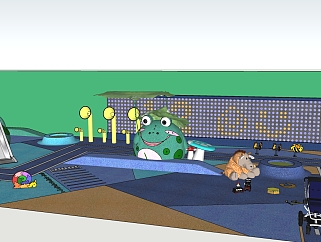 36儿童活动区 游乐场 滑梯 布偶道具 青蛙道具  沙池  钓鱼池su草图模型下载