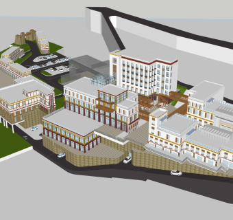 藏式集散中心建筑景观su草图模型下载