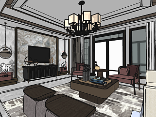 新中式客厅（4）asu草图模型下载