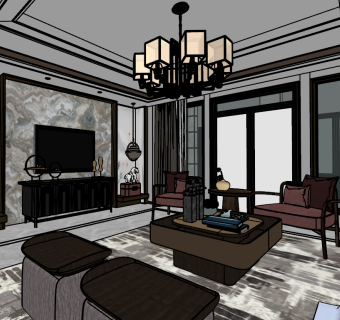 新中式客厅（4）asu草图模型下载