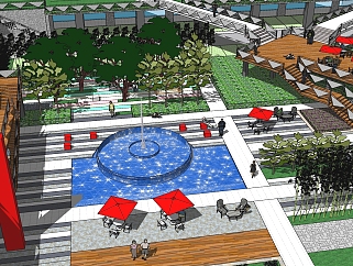 79小区景观设计 商业综合体景观 商业广场  休闲广场 水景 喷泉  室外桌椅su草图模型下载