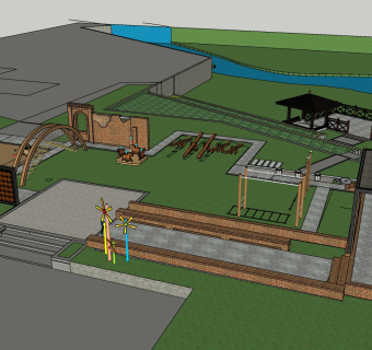 04现代风格公园景观 儿童乐园 儿童素质拓展  景观凉亭 跷跷板 旋转木马su草图模型下载