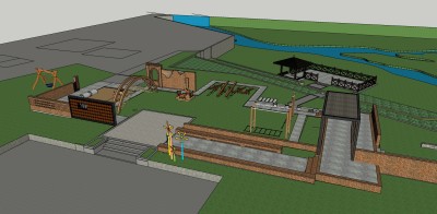 04现代风格公园景观 儿童乐园 儿童素质拓展  景观凉亭 跷跷板 旋转木马su草图模型下载