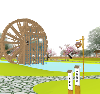 06 现代乡村民俗公园景观 现代休闲农场 开心农场 农业生态园 观光园 农家乐农庄 园林景观 水车 度假村su草图模型下载