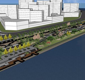 11现代风格公园景观 滨水景观 现代风格公园景观 滨水景观带 市民休闲公园 景观座椅 休息树池su草图模型下载