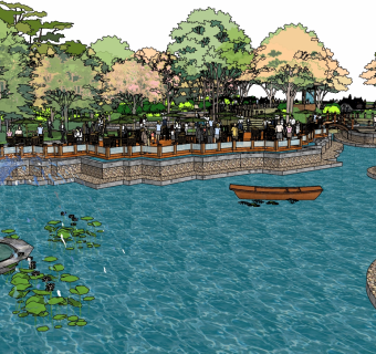 12大型公园 现代风格公园景观 异性景观树池 景观座椅 休息树池 滨水景观 市民休闲公园 中式休憩景观 廊架 景墙su草图模型下载