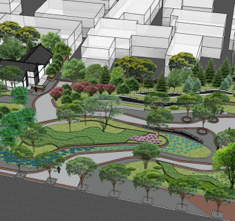 13现代风格公园景观 滨水景观带 市民休闲公园 现代街角公园 景观树池 景观座椅 休息树池su草图模型下载