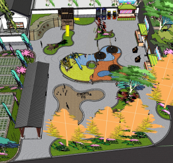 14现代风格公园景观 儿童乐园 儿童素质拓展  儿童活动乐园 停车场 新农村院子su草图模型下载