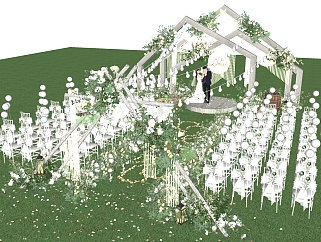 16北欧户外小清新婚礼场地 甜品区 婚庆 铁架 植物 摆件 木架 木头 乡村 户外仪式婚礼（1）su草图模型下载