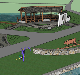 18美丽乡村圆形空间 现代乡村民俗公园景观 农业生态园 观光园 农家乐农庄 园林景观su草图模型下载