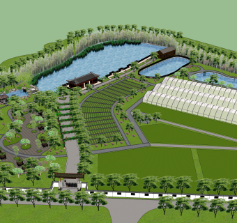19农业生态园 观光园 农家乐农庄 园林 景观 现代乡村公园景观 现代风格蔬果屋 蔬果 中式休憩景观 廊架 景墙 菜园篱笆乐园su草图模型下载