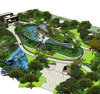 20热带小区景观 现代风格公园景观  现代风格花池 树池 树池坐凳  园林造景 广场绿地景观su草图模型下载