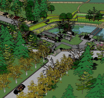 29现代乡村民俗公园景观 农业生态园 观光园 农家乐农庄 园林景观 度假村景观 滨湖公园su草图模型下载