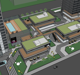 30现代商业办公区景观 屋顶花园  产业园区景观 工业园 商业街景观su草图模型下载