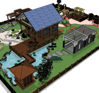 33农业生态园 观光园 农家乐农庄 园林景观  农家院 度假村 乡村民宿su草图模型下载