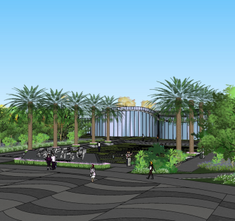 34现代风格公园景观 现代公园  万盛公园景观   现代风格花池 树池 树池坐凳 现代曲线异形构架 滨水河廊 公园环境su草图模型下载