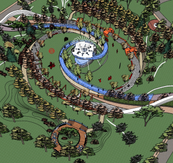 37现代风格公园景观 异性景观树池 景观座椅 休息树池  市民休闲公园su草图模型下载