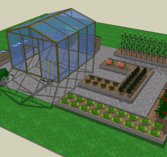 40现代风格蔬果屋 蔬果乐园  中式休憩景观 廊架 景墙 菜园篱笆 蔬菜大棚 采摘园  阳光房 菜地su草图模型下载