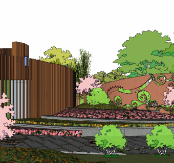 44小游园 园林造景 广场绿地景观 现代风格公园景观  现代街角公园  廊架 公园广场雕塑景观su草图模型下载