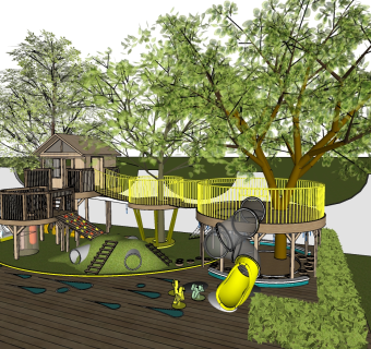49现代游乐区_树屋_滑梯_幼儿户外_儿童乐园_公园游乐区_素质拓展_无重力乐园su草图模型下载