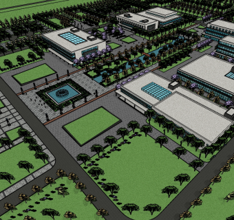 55厂区景观设计规划 产业园景观 工业园 商业办公景观 现代厂房建筑su草图模型下载