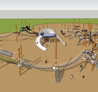 56现代游乐区_儿童攀爬网_滑梯_幼儿户外_儿童乐园_公园游乐区_素质拓展_无重力乐园su草图模型下载