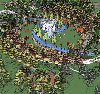 66现代风格公园景观 异形观景台 儿童活动乐园  市民休闲公园 现代街角公园 景观树池 景观座椅 休息树池su草图模型下载