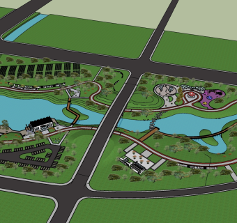 70现代风格公园景观 滨水景观带 体育公园 廊桥 栈道   市民休闲公园  湿地公园景观设计（1）su草图模型下载