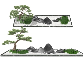 23新中式松树石头小品 新中式庭院景观小品枯山水石 矮...