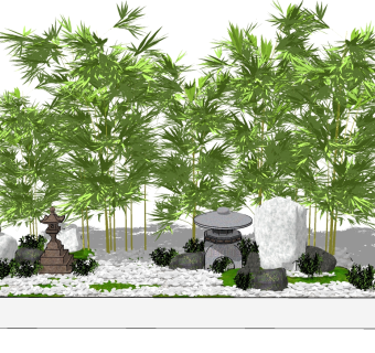 32中式庭院小品 石灯 鹅卵石 中式竹子景观石头 新中式风格庭院景观 禅意枯山水园艺小品su草图模型下载