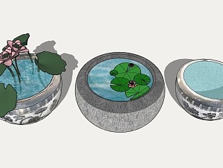 新中式<em>花园庭院景观</em> 水池su草图模型下载