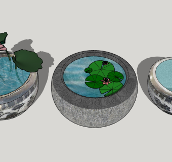 33中式景观小品 中式庭院景观 中式风格水缸 荷花水景 荷花陶罐 新中式花园庭院景观 水池su草图模型下载