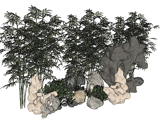 36中式竹子景观石头 绿植 竹子...<em>枯山</em>水su草图模型下载