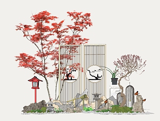 40新中式禅意庭院景观小品，新中式风格庭院景观 松树...