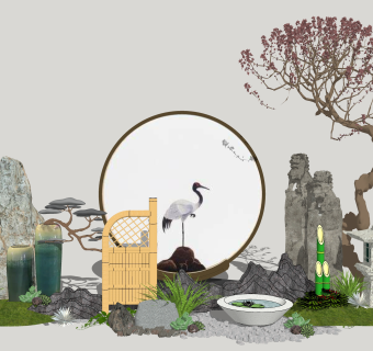 44新中式禅意庭院景观 禅意枯山水园艺小品 景观树绿植石头沙子  拴马石 石灯 假山石头 石狮子 竹子 景观树 佛 竹子组合 仙鹤 中式禅意摆件 荷花水缸 陶罐su草图模型下载